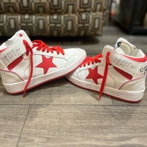 Vintage Havana Red and White High-Top Sneakers